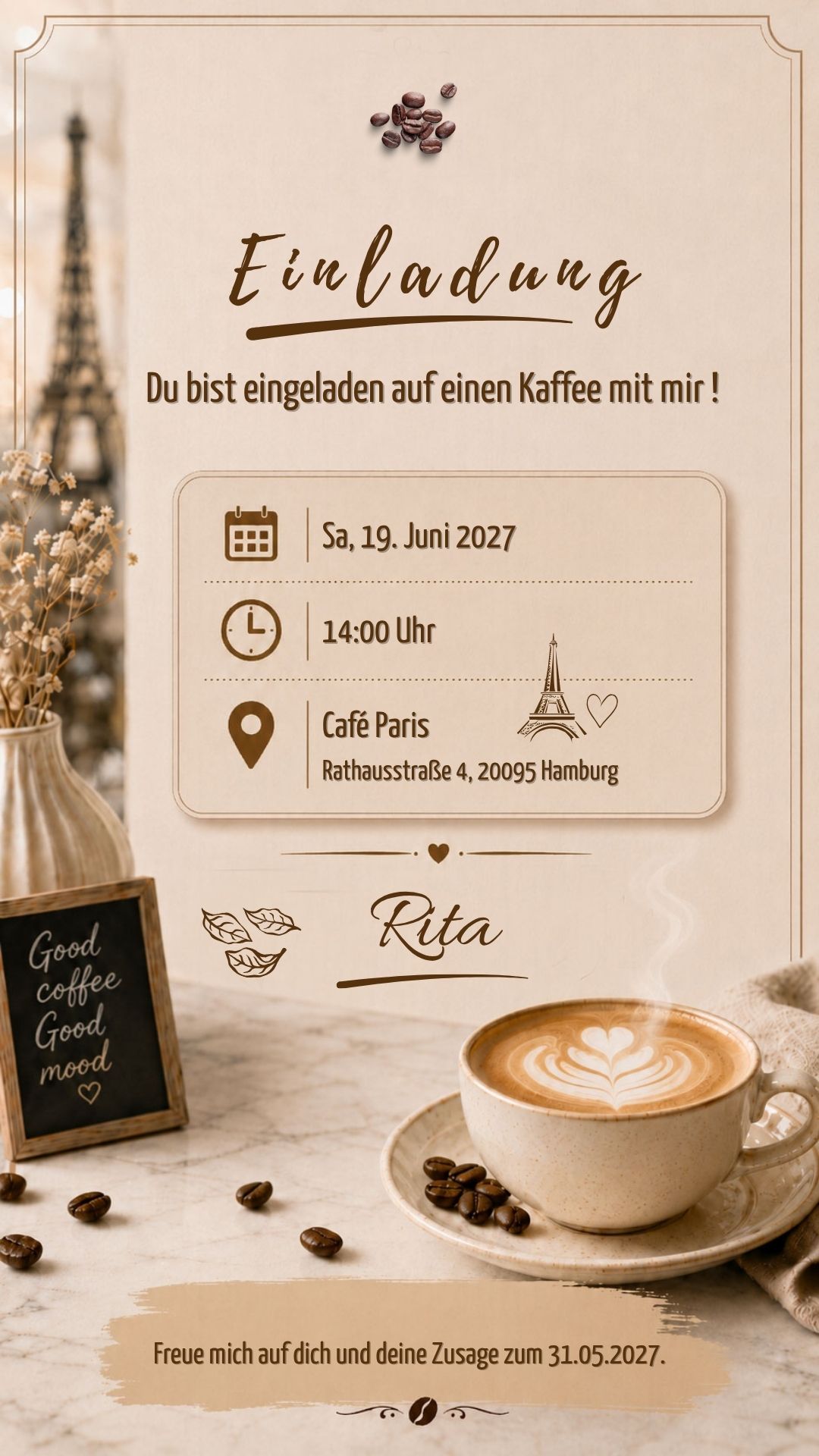 Kaffeeeinladung mit Pariser Flair: Originalmotiv im Handyrahmen
