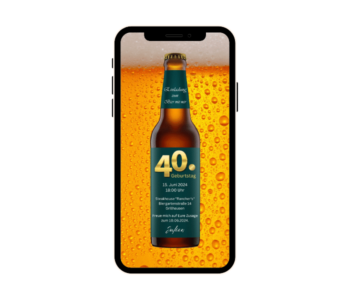 eCard Geburtstag Bier Party: vollständiges Originalmotiv im aufrechten Handyrahmen