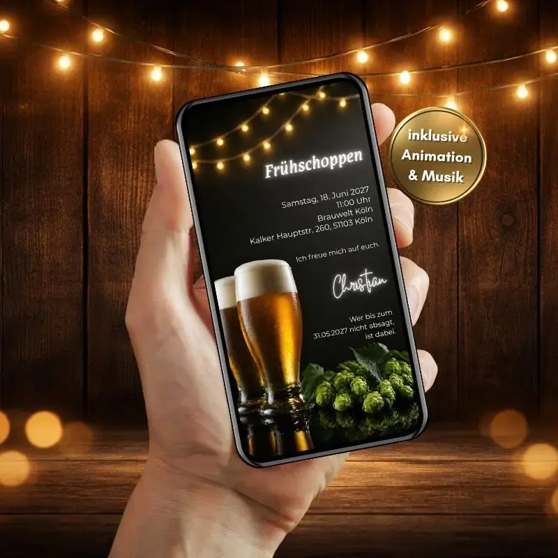 Einladung Geburtstag Frühschoppen per WhatsApp: vollständiges Originalmotiv im aufrechten Handyrahmen