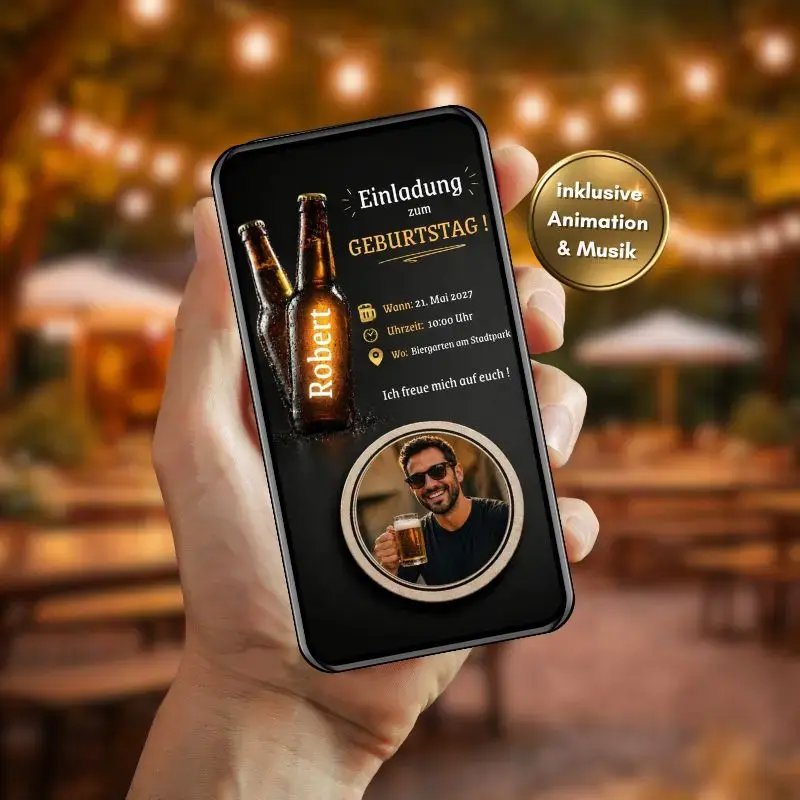 Einladung Frühschoppen Geburtstag digital mit Foto: vollständiges Originalmotiv im aufrechten Handyrahmen