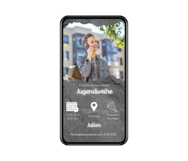 Digitale Einladung Jugendweihe Steinoptik