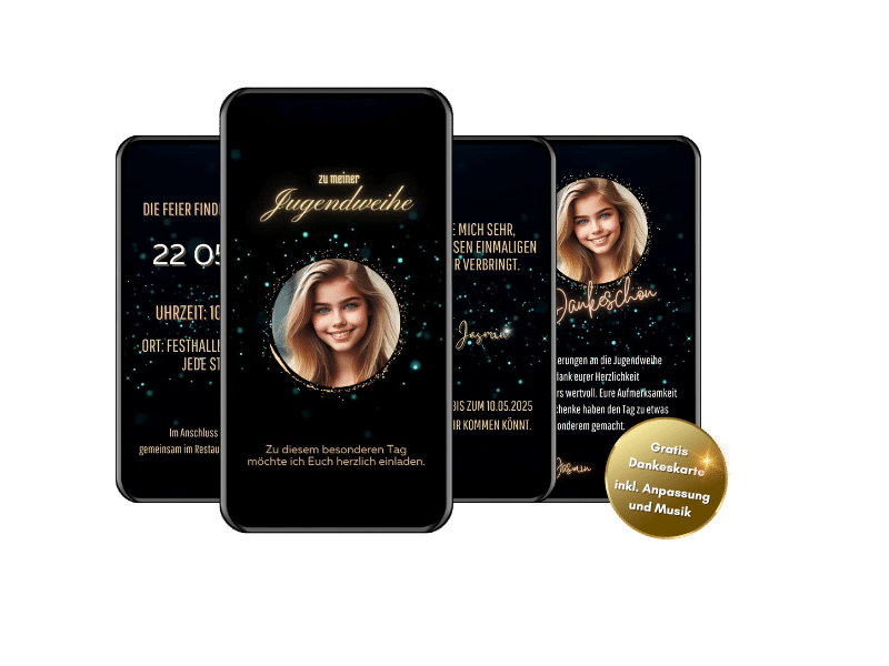 Digitale Einladungskarte zur Jugendweihe mit liebevoll gestaltetem Design
