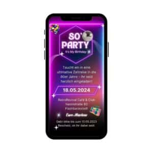Digitale Einladung Mottoparty 80er Jahre