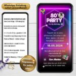 Animierte digitale Einladung zur 80er-Party in Neonfarben als Vorschau