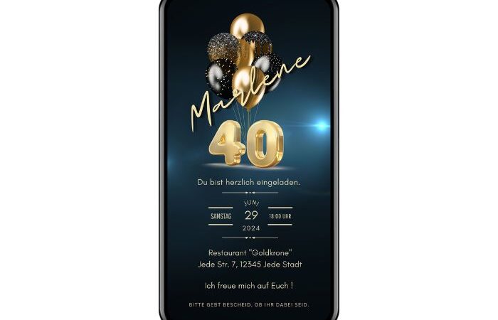 eCard 40. Geburtstag Goldene Luftballons