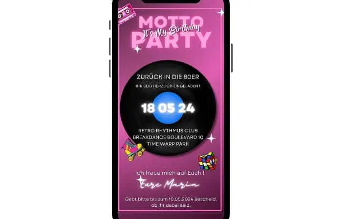 eCard Mottoparty 80er Jahre Einladung