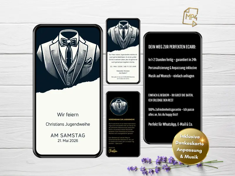 Einladung Jugendweihe Junge animiert per WhatsApp