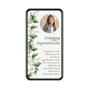 eCard Jugendweihe weiß grüne Blumen