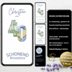 Digitale Einladung mit Handy-Vorschau und modernen Farben