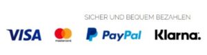 Sicher bezahlen mit Visa, Mastercard, PayPal und Klarna
