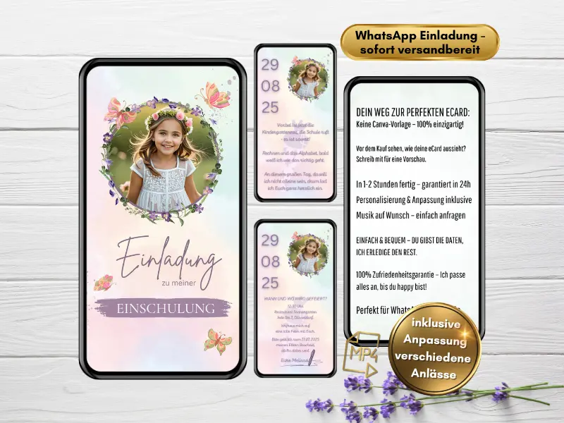 Animierte Einladung zur Einschulung für WhatsApp