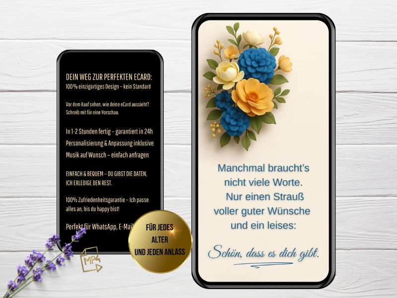 Virtueller Blumenstrauß als digitale Grußkarte per WhatsApp - mit stilvollem Blumenmotiv
