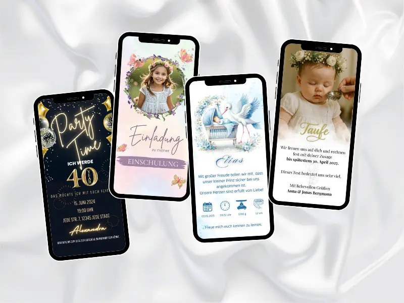 Digitale Einladungskarten von eCardino - Einladungen für Taufe, Einschulung und Geburtstag