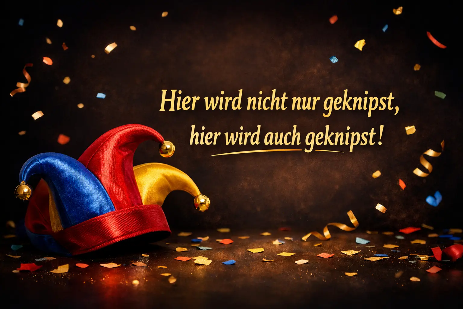 Beispiele für Fasching Sprüche auf Einladungskarten mit Konfetti, Luftschlangen und Karnevalsmotiven