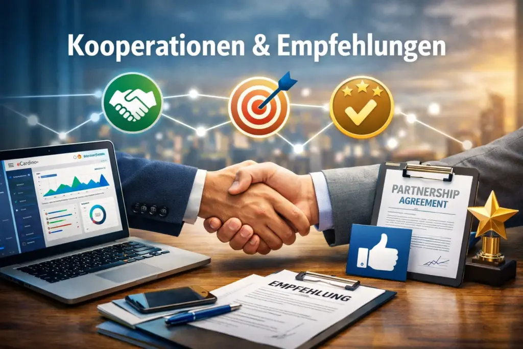 Kooperationen finden bei eCardino - Handschlag als Symbol für partnerschaftliche Zusammenarbeit