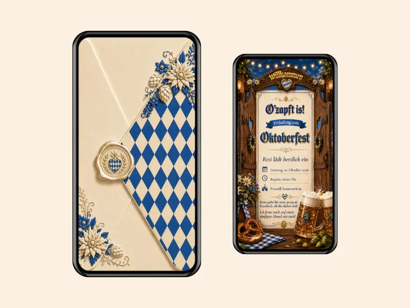 Oktoberfest Einladung WhatsApp im bayerischen Wiesn-Design - eCardino