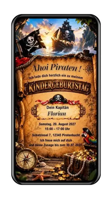 Piraten Kindergeburtstag Einladungkarte